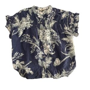 Pilcro Floral Button-Down Top Short Ruffle‎ Sleeve Women's XS